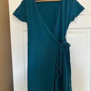 Pact Teal Wrap Dress organic cotton